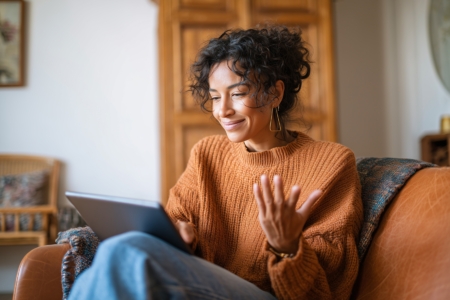 woman on a video call on her laptop