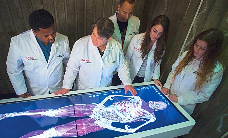 Students in Rutgers Physician Assistant program examine a new virtual cadaver