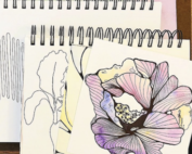 flower drawing on a spiral notebook page