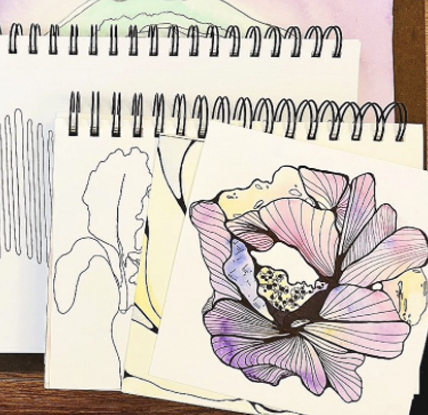 flower drawing on a spiral notebook page